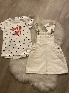 Zara Girls Overall  Jeans Denim Skirt And T Shirt Set Size 4-5Y  With Pockets - Picture 1 of 10