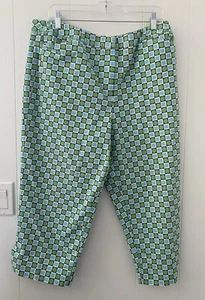 Talbots Size 18 Stretch Cropped Capri Pants High Rise Green Blue Geometric - Picture 1 of 6