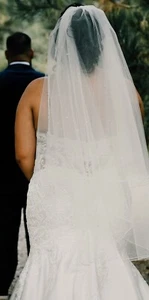 wedding dress size 14 long train lace beaded vale ivory morilee mermaid - Picture 1 of 7