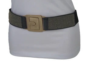 Women Chocolate Brown Faux Leather Waistband Fashion Belt Square Buckle Size M L - Picture 1 of 24