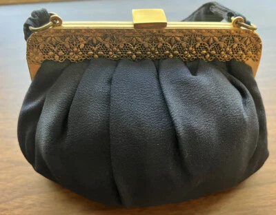 Bolso de Noche Vintage Estilo Puff Texturizado Azul Cartera sin asas Tono Dorado Filigrana Años 60 Foto 1 de 4