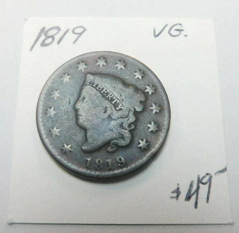 1819 NICE ORIGINAL MATRON HEAD LARGE CENT - NEVER CLEANED - 203 YEARS OLD!!!!!!! Cover