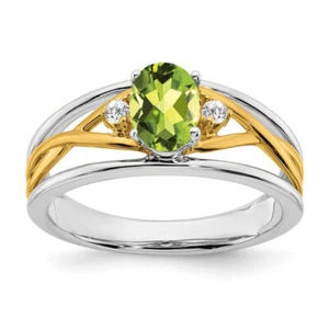 14K Solid Two Tone Gold Peridot Diamond Ring - Picture 1 of 58
