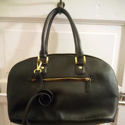 Joy & Iman Womens Handbag Purse Black Leather Double Handles And Shoulder Strap - Image 1 of 4