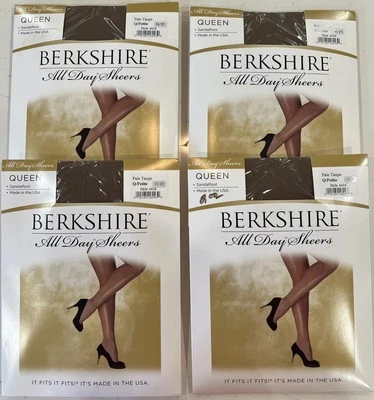 4 Pairs Pale Taupe Berkshire All Day Sheers Queen/Petite Sandalfoot 4416 Sealed - Image 1 of 4