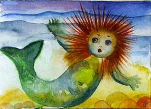 ACEO watercolor painting Dora Pilssala original fantasy Little Mermaid - Picture 1 of 1