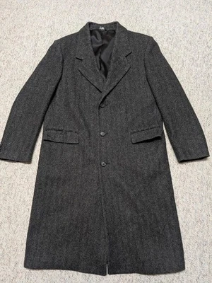 vintage USA made TWEED donegal wool OVERCOAT herringbone 44 charcoal gray L - Image 1 of 4