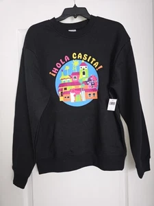 Disney Sweater Adult S Black Blue Encanto Hola Casita Parks Sweatshirt NWT - Picture 1 of 4