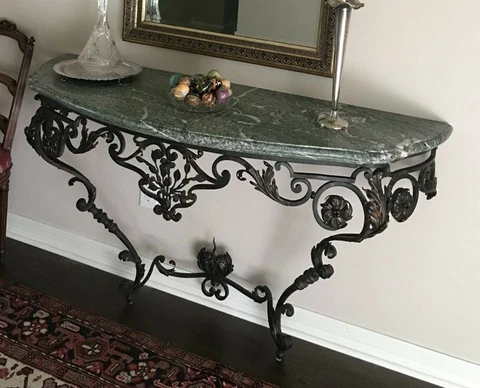 Marble Top Wrought Iron Demilune Console Wall Mount Cover