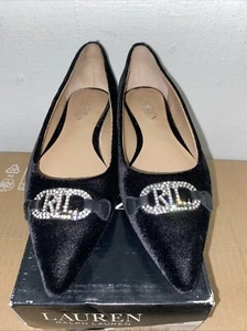 Ralph Lauren RL schwarzer flacher Samt-Damenschuh Größe 4 36,5 NEU UVP 139 £ formell - Bild 1 von 10