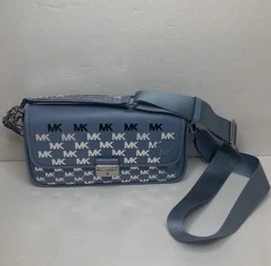 Michael Kors Shoulder Bag Bradshaw Blue Chambray MK Logo NWT - Picture 1 of 13