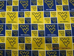 WEST VIRGINIA UNIVERSITY MOUNTAINEES 1/2 YD BRAND NEW BLOCK DESIGN 100% COTTON - Picture 1 of 6