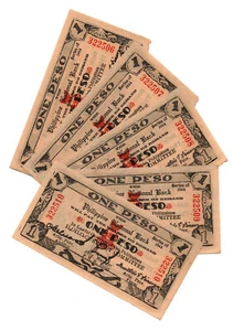 1944 Philippine Province of ILOILO PNB Currency 1 Peso S339 5 Notes In Sequence - Picture 1 of 4