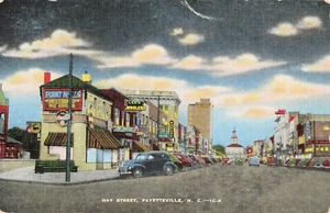 Vintage Postcard - Unposted / FAYETTEVILLE, NC - LINEN / CARS - SOME WEAR - Picture 1 of 2
