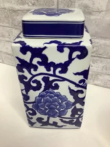 Blue And White Asian Chinoiserie Floral Ginger Jar Canister 10” Trident Home - Picture 1 of 10