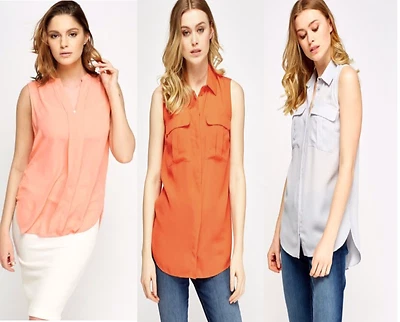 ex Chain Store Women Blouse Chiffon Sleeveless Ladies T Shirt Casual Loose Tops
