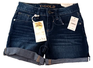 NWT Girls 12y Denim Shorts V-Gold roll up hem, adj waist - Picture 1 of 5