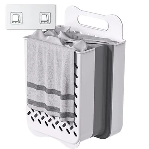 Xl Plastic Collapsible Hanging Laundry Basket With Carry Handle Spacesaving Wall - Picture 1 of 9