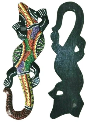 Wooden Gecko Decorations Hanging Wall Craft Art Lizard Painted Dot Reptile Home  - Image 1 of 4