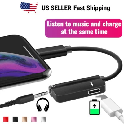 For iPhone Audio Splitter Adapter 3.5mm Headphone Jack Adapter & Charger 2 in 1 - Image 1 of 3
