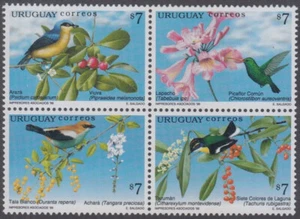 URUGUAY Sc # 1789a-d CPL MNH BLOQUE de 4 - AVES Y ÁRBOLES CON FLORES - Imagen 1 de 1