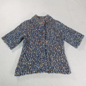 Liz Claiborne Cardigan Sweater Womens Petite Medium Blue Chunky Short Sleeve Top - Picture 1 of 17