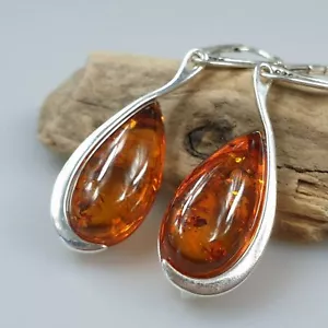 Amber earrings teardrop earrings Baltic amber sterling silver 925 - Picture 1 of 12