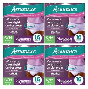 64 Count (4x 16) Assurance Women's Incontinence Underwear Overnight Size S/M - Picture 1 of 24