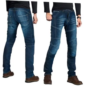 Motorcycle Denim Jeans Pants Lined with Aramid Fiber Reinforced Hip and Knee - Picture 1 of 6
