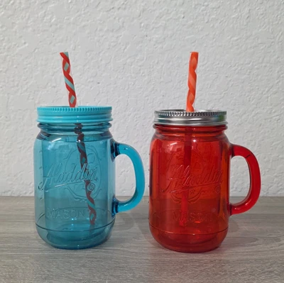 Juego de 2 tazas de viaje Aladdin aisladas de 20 oz de plástico transparente tarro de albañil Foto 1 de 4