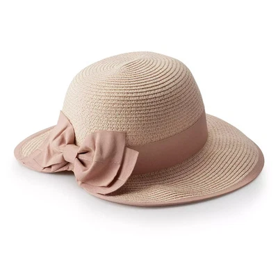 Sombrero para mujer LC Lauren Conrad paja espalda dividida Cloche rosa NUEVO Foto 1 de 4