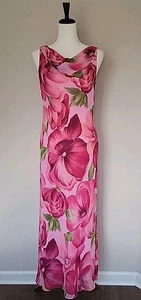 Vintage Maxikleid rosa Blumen Gr. 10 Wasserfallausschnitt 90er romantisch feminin Bloomcore LESEN - Bild 1 von 16
