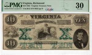 VA CR12 1862 $5 Virginia Paper Money - PMG VF30 - J Green & Son watermark - RARE - Picture 1 of 3