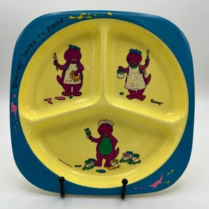 Vintage 90er Barney lila Dinosaurier liebt es zu malen 9" geteilt Kinder Teller Melamin  - Bild 1 von 8
