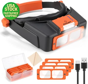 Rechargeable Headband Magnifier with Light 4 Lens 1.5X-3.5X Craft Work Visor - Picture 1 of 12