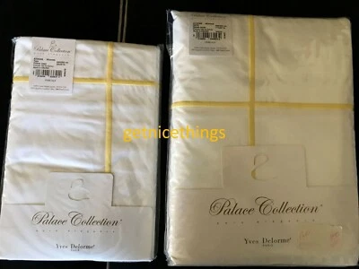 Nueva funda nórdica Yves Delorme Athena blanca King y 2 fundas rayas amarillas Francia Foto 1 de 4