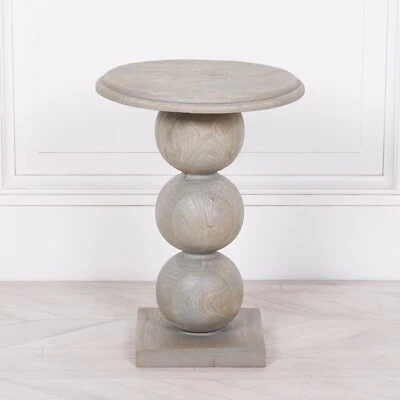 SECONDS Round Top French Style Rustic Ball Wooden Occasional Side Table Bedside - Image 1 of 4
