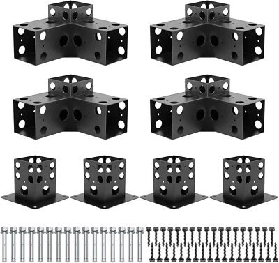 Paquete de 4 soportes para pérgola kit de soporte de esquina de 3 vías/gazebo base de poste Foto 1 de 4