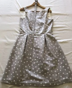 WHBM Gray Woman 8 Polka Dot Dress Sleeveless Tea Length Lined Preppy Cottagecore - Picture 1 of 19