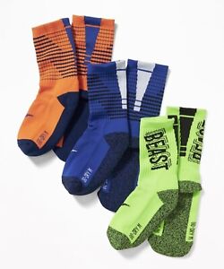 Old Navy Boys Go Dry Crew Socks 3-Pack ~ Moisture Wicking ~ NWT ~ Size S,M or L 