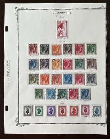 1939-1945 LUXEMBOURG M&U STAMPS ON COMPLETE ALBUM PAGE GRAND DUCHESS CHARLOTTE Cover