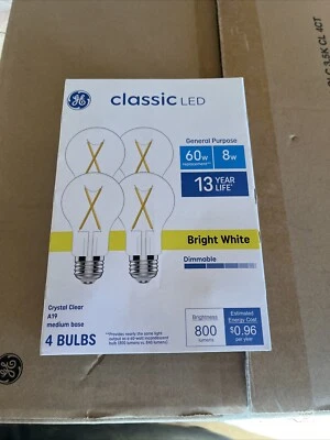 GE 60 Watt A19 Bright White LED Glass Light Bulbs 800 Lumens 4 Pack - Image 1 of 4