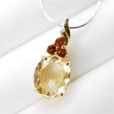 Pristine Yellow Gold Citrine Pendant 24k Gold Plated 925 Sterling Silver Jewelry - Image 1 of 4