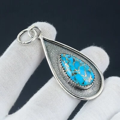 Blau Kupfer Türkis Anhänger 925 Sterling Silber Handmade Edelstein Schmuck Gift - Bild 1 von 4