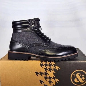 Size 8 - Thomas & Vine Graham Wingtip Lug Sole - Black - Picture 1 of 7