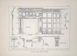 1902 Fore Street Ipswich Architecture English Interior Woodwork Drawing Suffolk - Picture 1 of 1