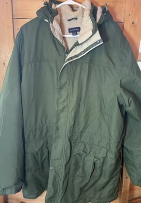 Land’s End Men’s XL TALL Green Winter Coat Hooded Insulated Parka Jacket Pockets - Image 1 of 4