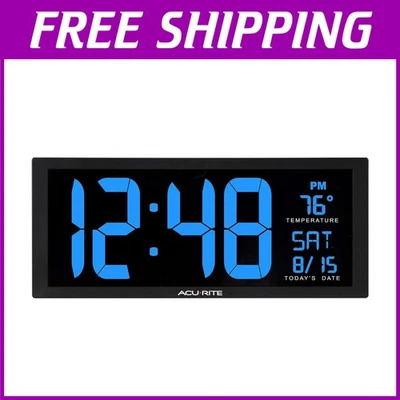 Oversized Blue LED Clock - Indoor Temperature Display - Image 1 of 4