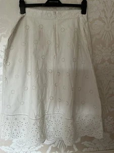 Marks & Spencer Ivory 100% Cotton Embroidery Anglaise Lined A Line Skirt 16 - Picture 1 of 6