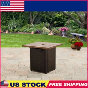 Fire Pit Table Lava Rocks Metal Lid Wood Table Top Steel Base Ignition Knob Hot - Picture 1 of 5